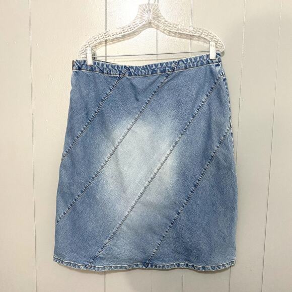 Vintage Y2K H&M Denim Washed Out Diagonal Stitching Boho Knee Length Skirt 14 - Picture 3 of 6